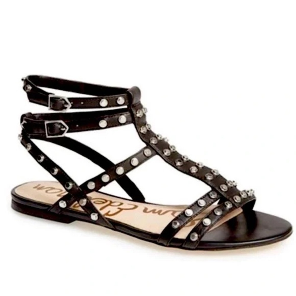 SAM EDELMAN Size 10 BERKELEY Black Leather Silver Studded Gladiator Sandals
